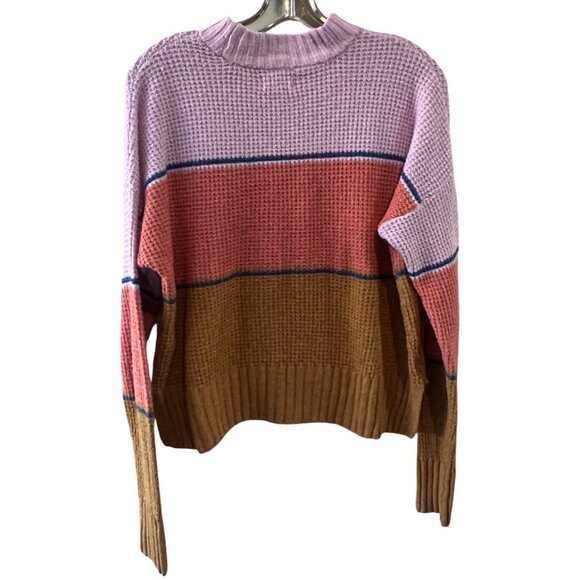 SO Women's Multi Wide Stripe Waffle Knit Pullover Crew Neck Sweater Size L - Picture 2 of 11